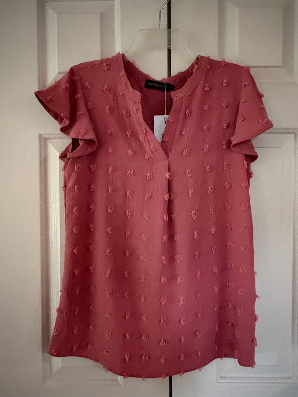 Merokeety Rose Flutter-Sleeve Textured Blouse